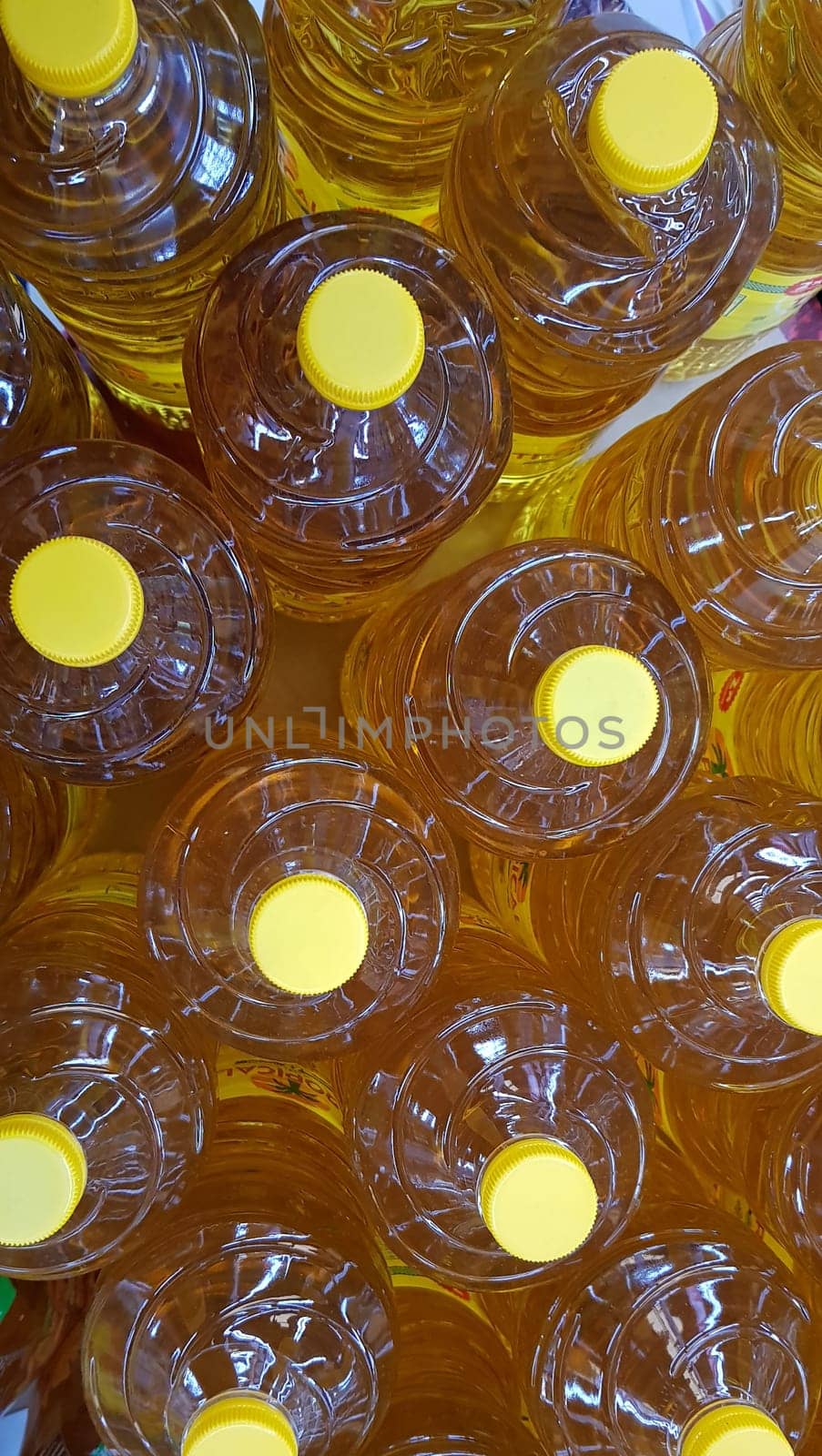 Close up top view of bottled cooking oil to be used for cooking selective focus.