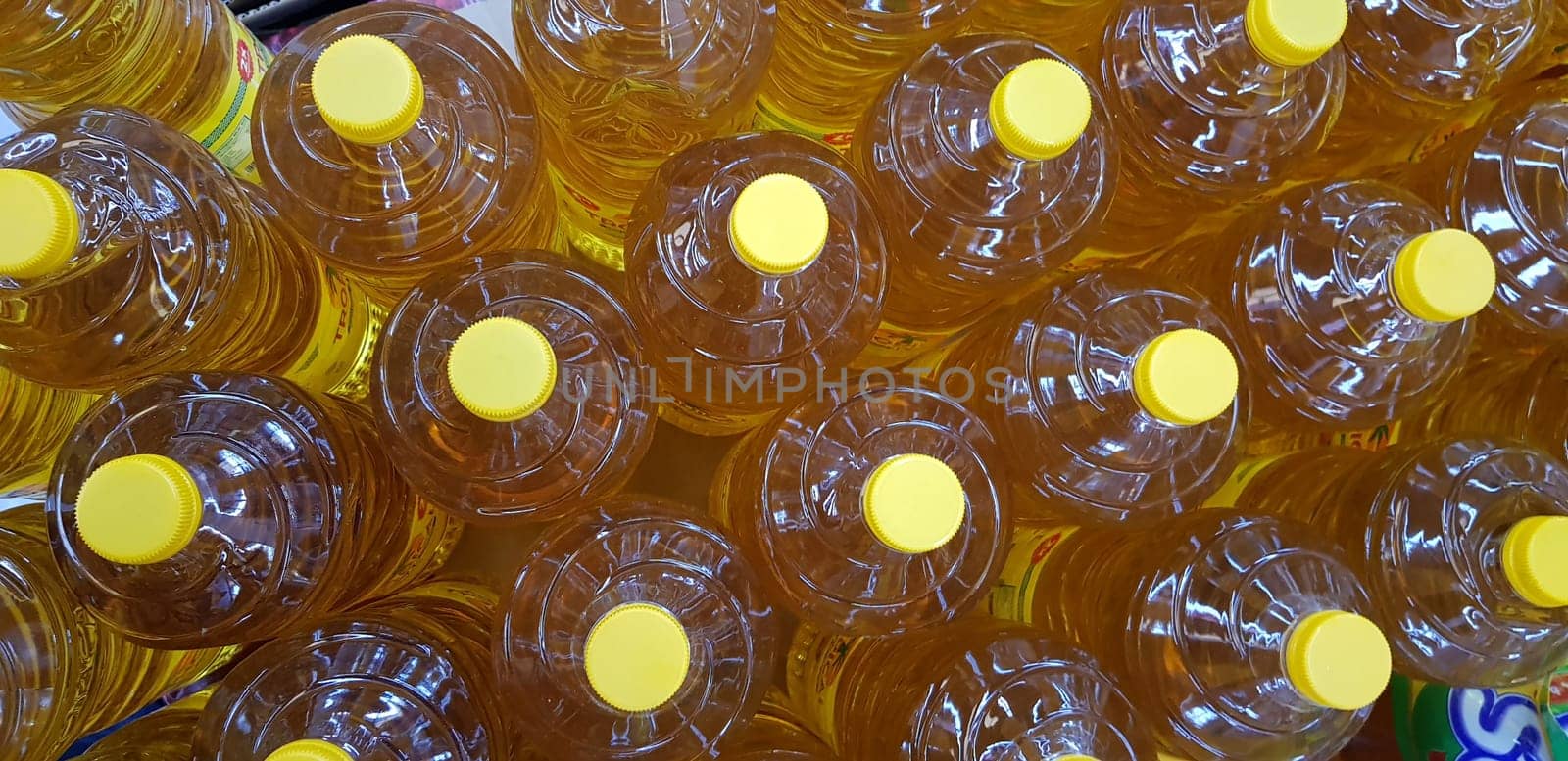 Close up top view of bottled cooking oil to be used for cooking selective focus.