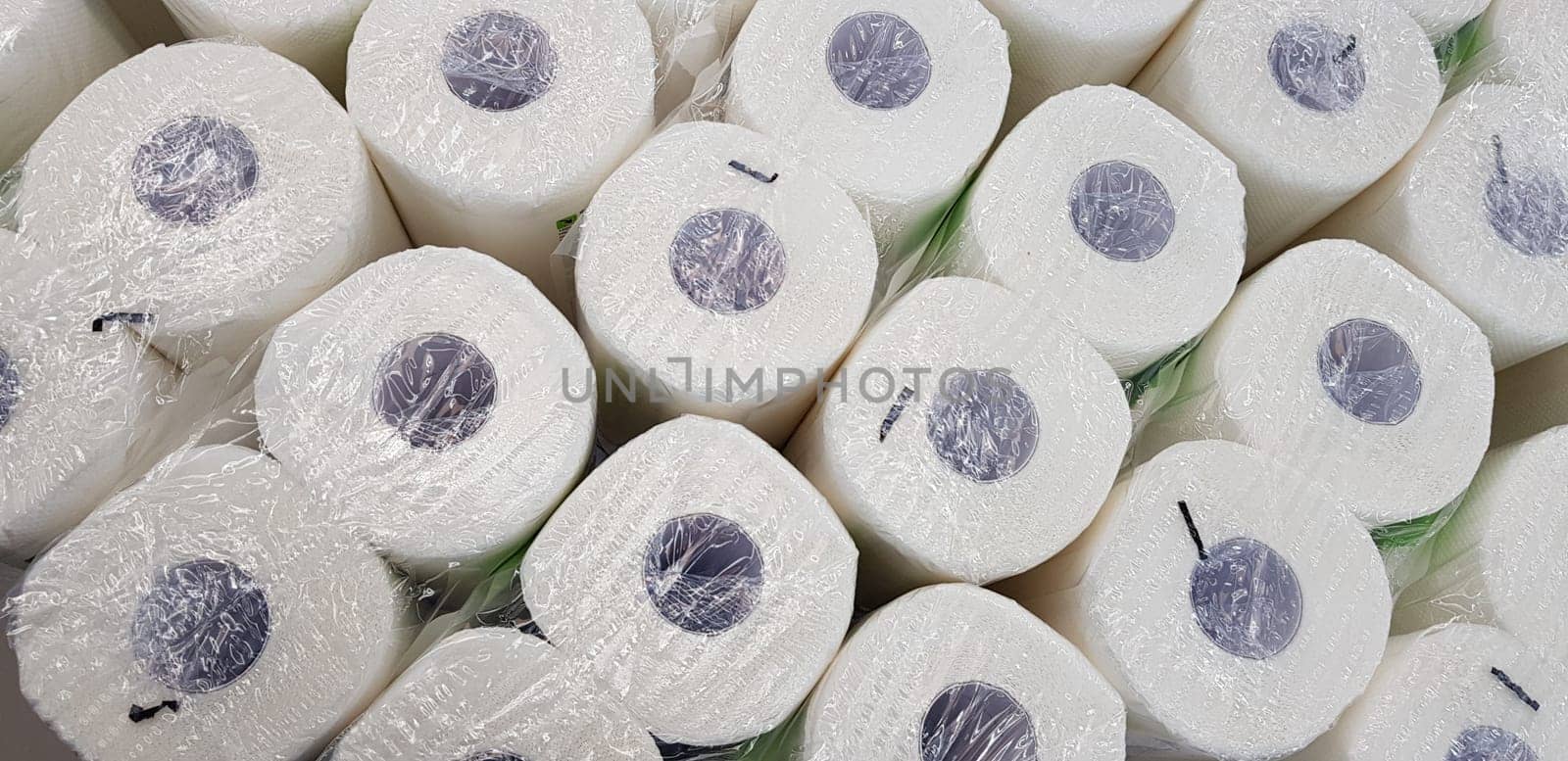 top view of lots of toilet paper rolls. soft hygienic paper. close up by antoksena