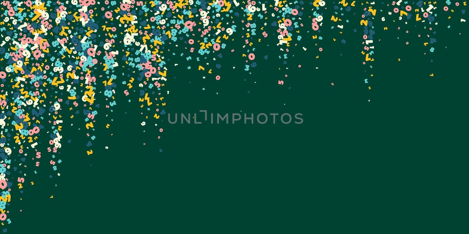 Falling light numbers. Math study concept with flying digits. Actual back to school mathematics banner on blackboard background. Falling numbers illustration.