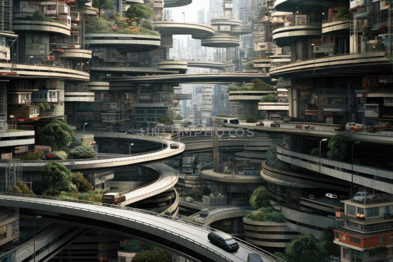 Labyrinthine Multilevel city roads. Generate Ai by ylivdesign