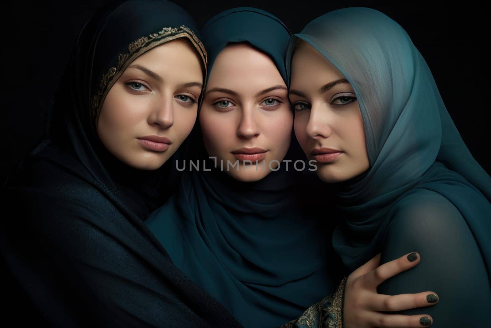 Determined Muslim women group together. Religion islam. Generate Ai