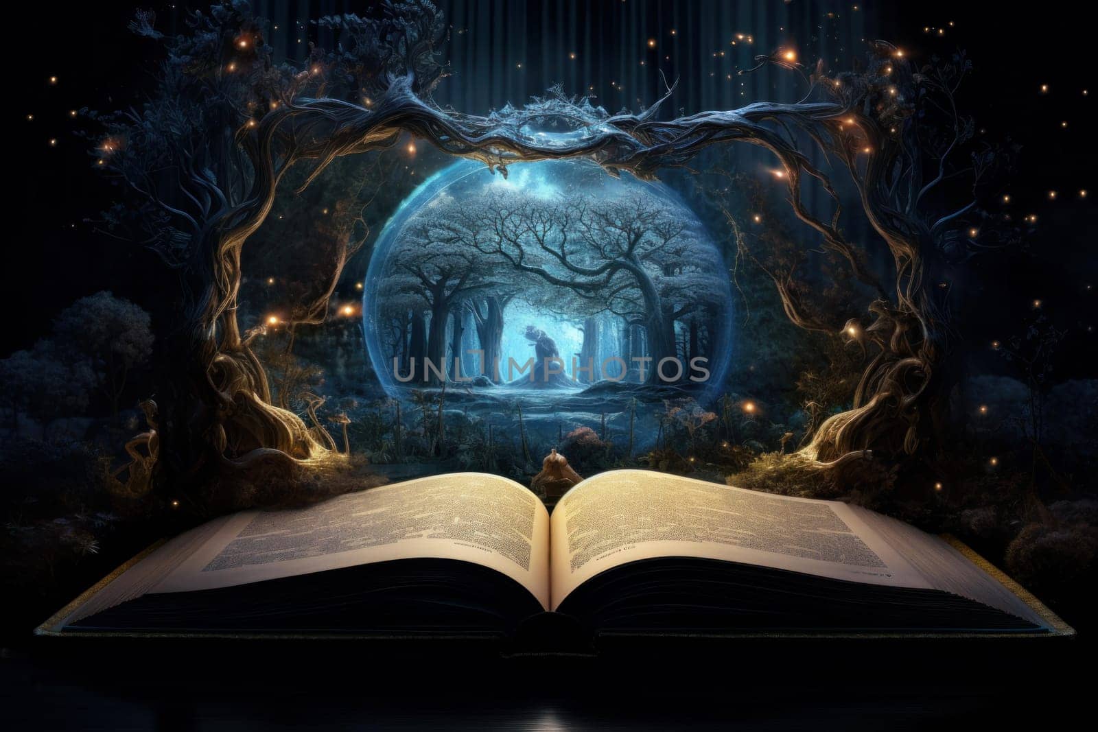 Mesmerizing Open magic book. Dark fairytale. Generate Ai