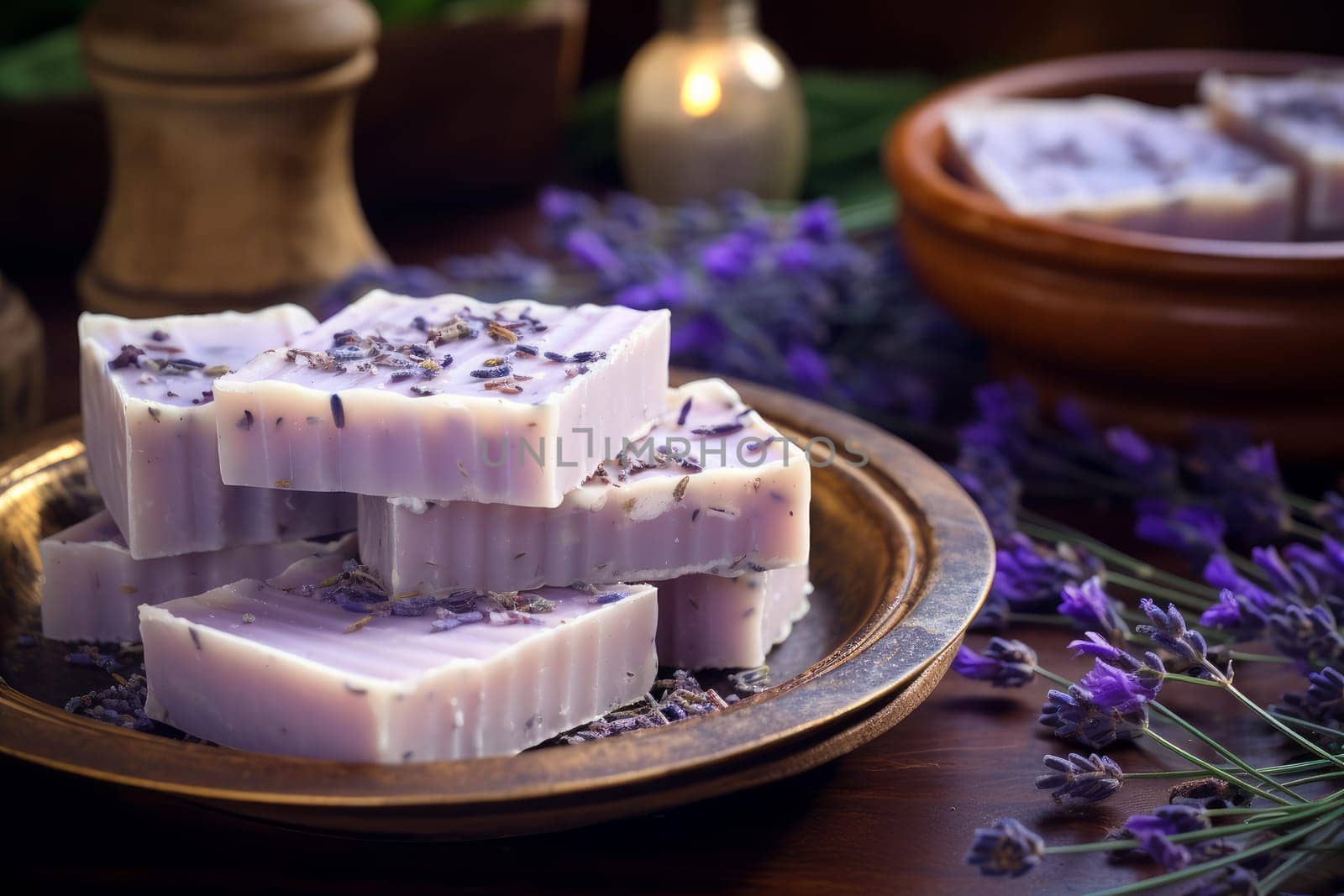 Organic Lavender natural soap. Body care. Generate Ai