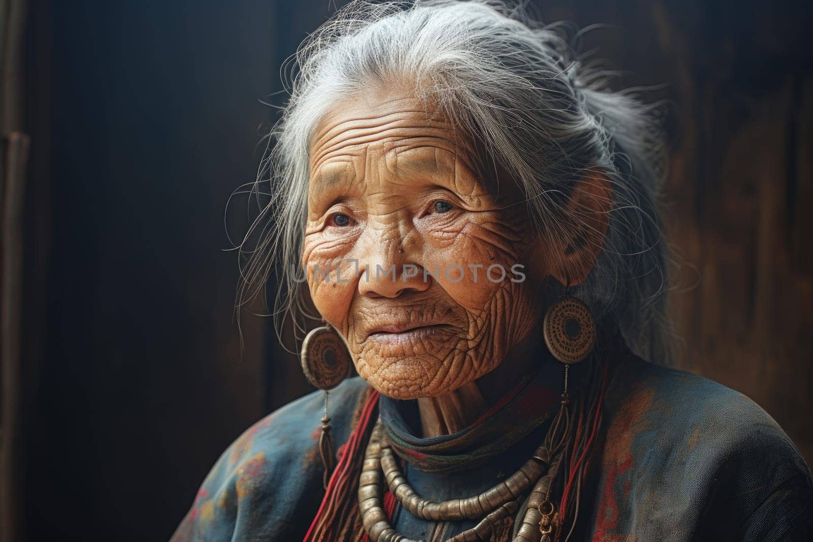 Captivating Old chinese woman sunset. Soft asian beauty. Generate Ai