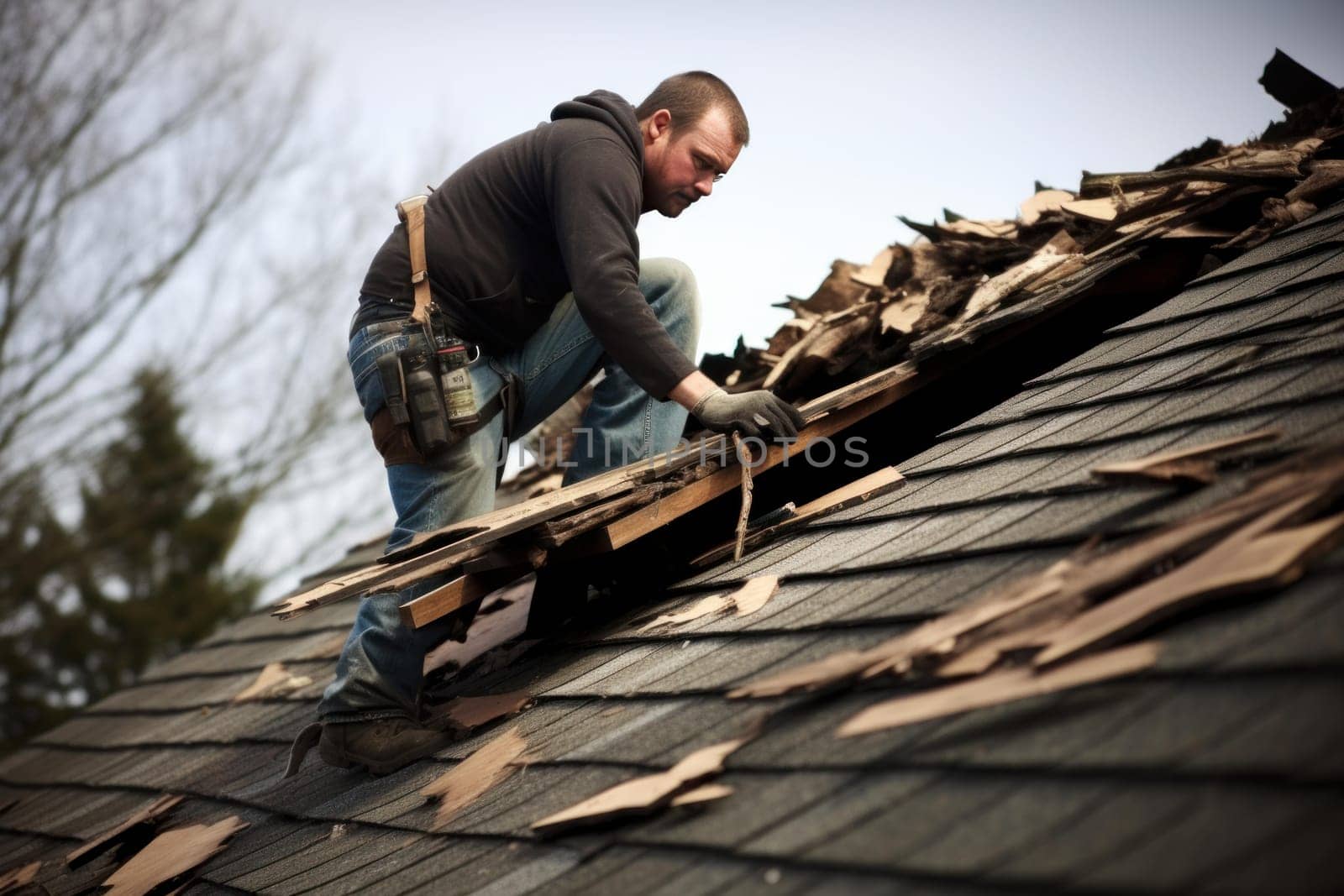 Structural Old roof removing. Generate Ai by ylivdesign