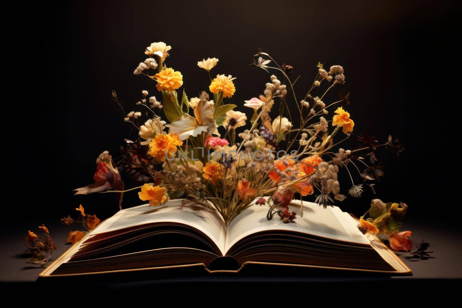 Artistic Open book flowers. Paper art plant. Generate Ai