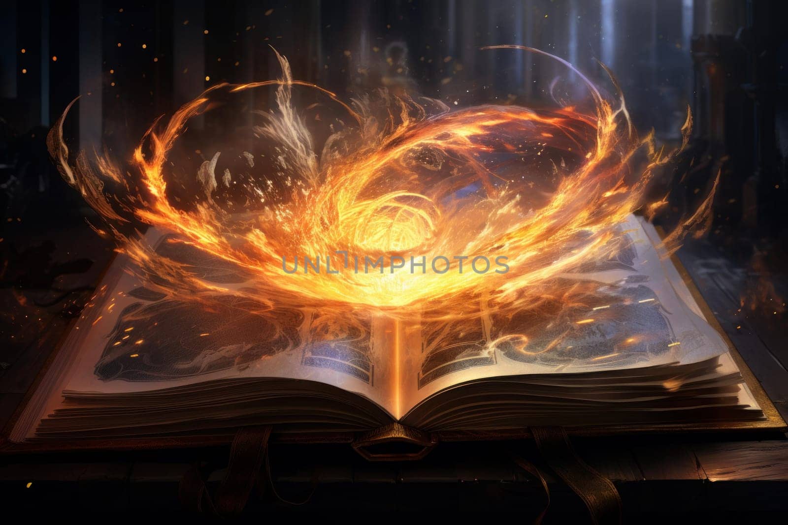 Ancient Open magic book aged. Generate Ai by ylivdesign