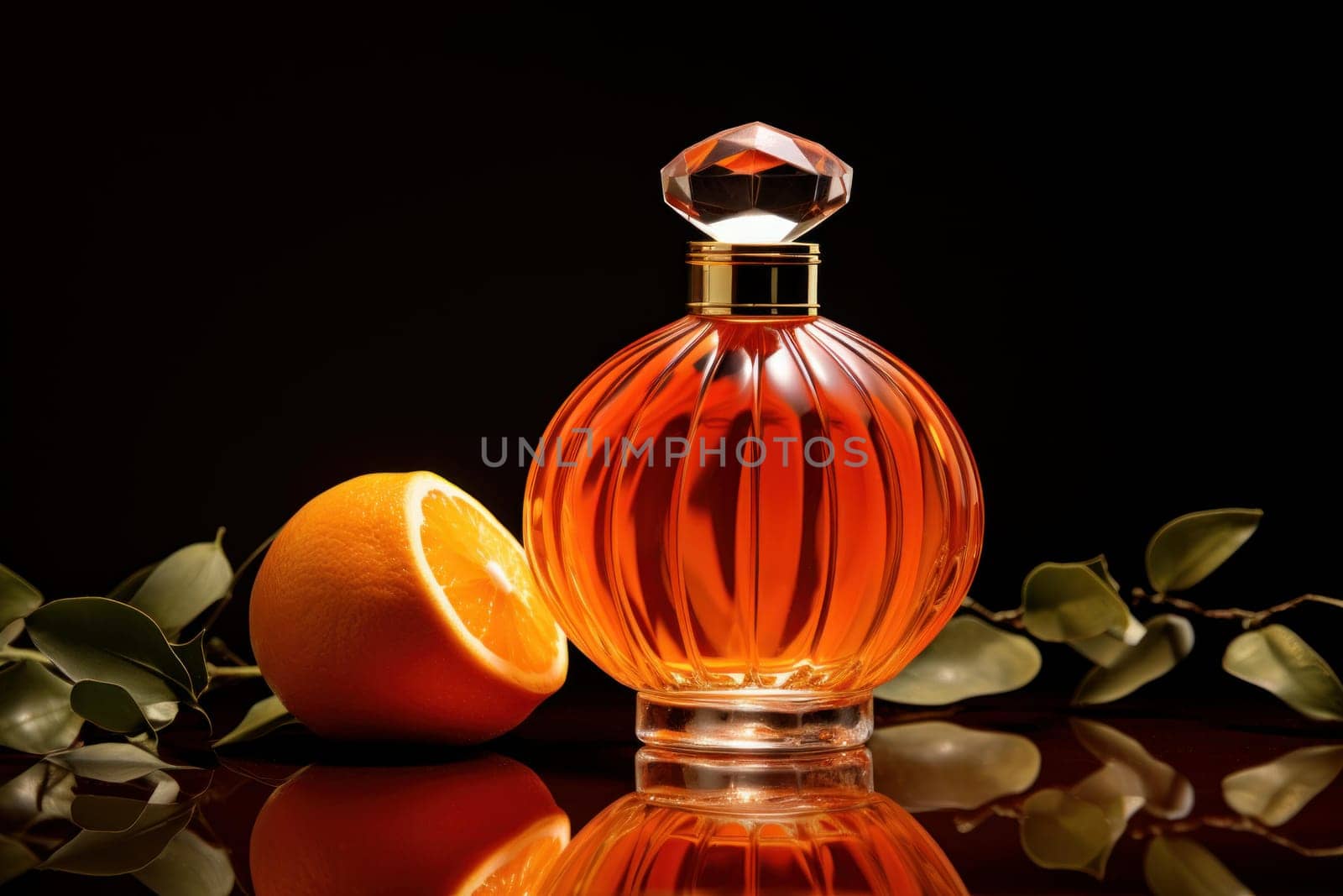 Glassy Orange perfume bottle. Generate Ai by ylivdesign