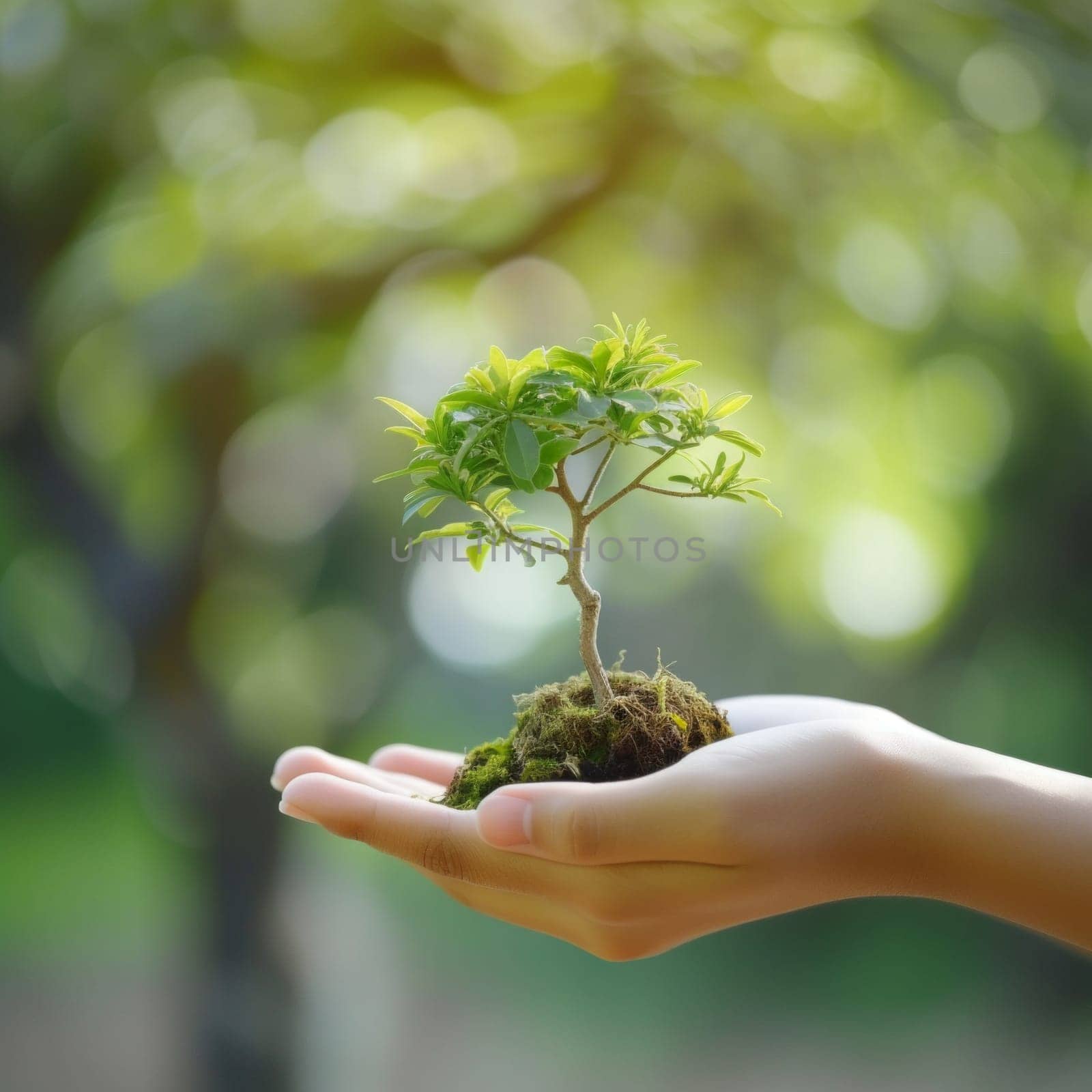 Close up image of human hands holding sprout. world environment day concept.