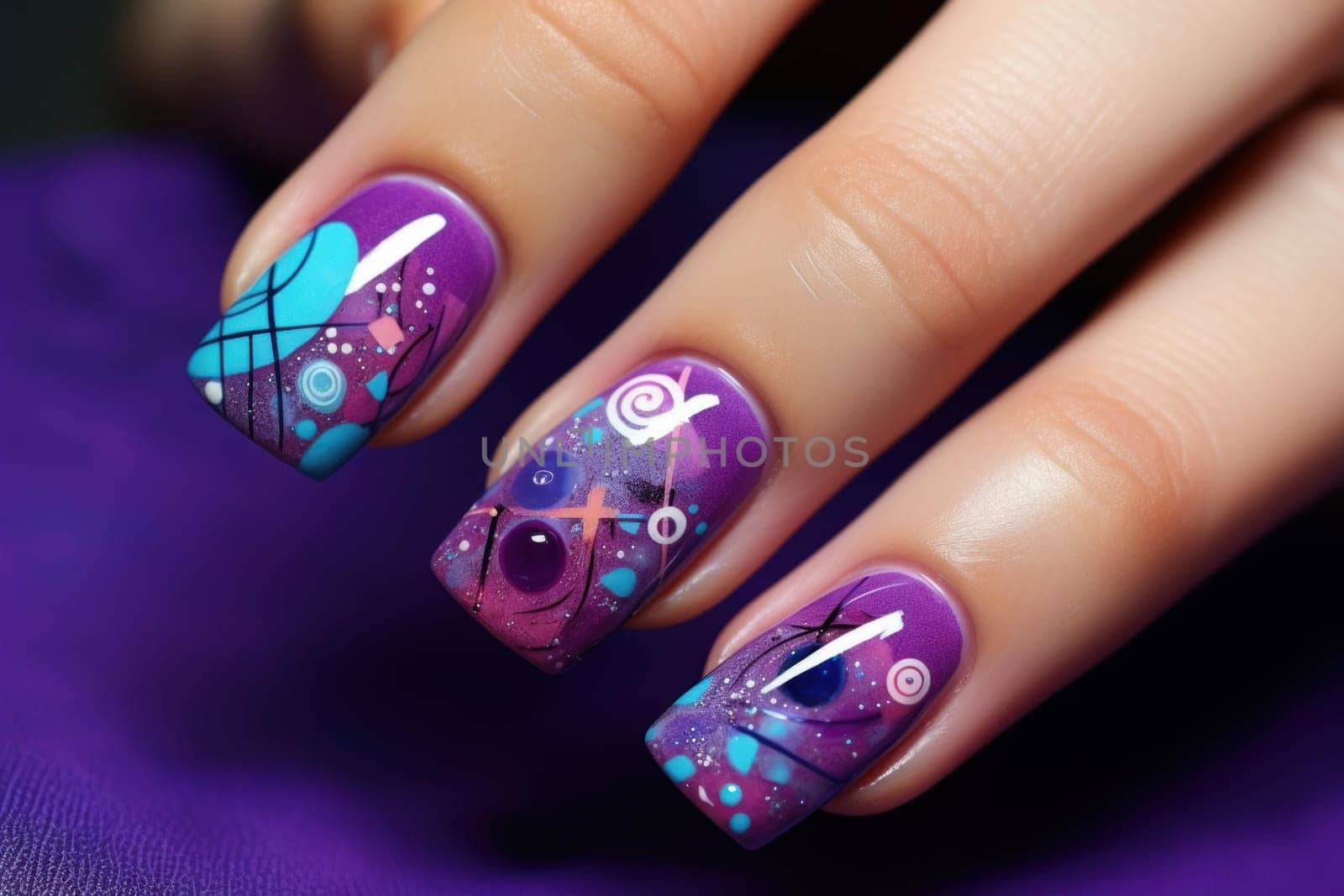 Unique Hand boho manicure nails. Model design. Generate Ai