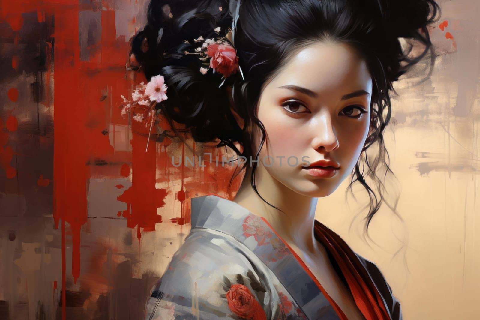Elegant Paint beautiful geisha. Generate Ai by ylivdesign