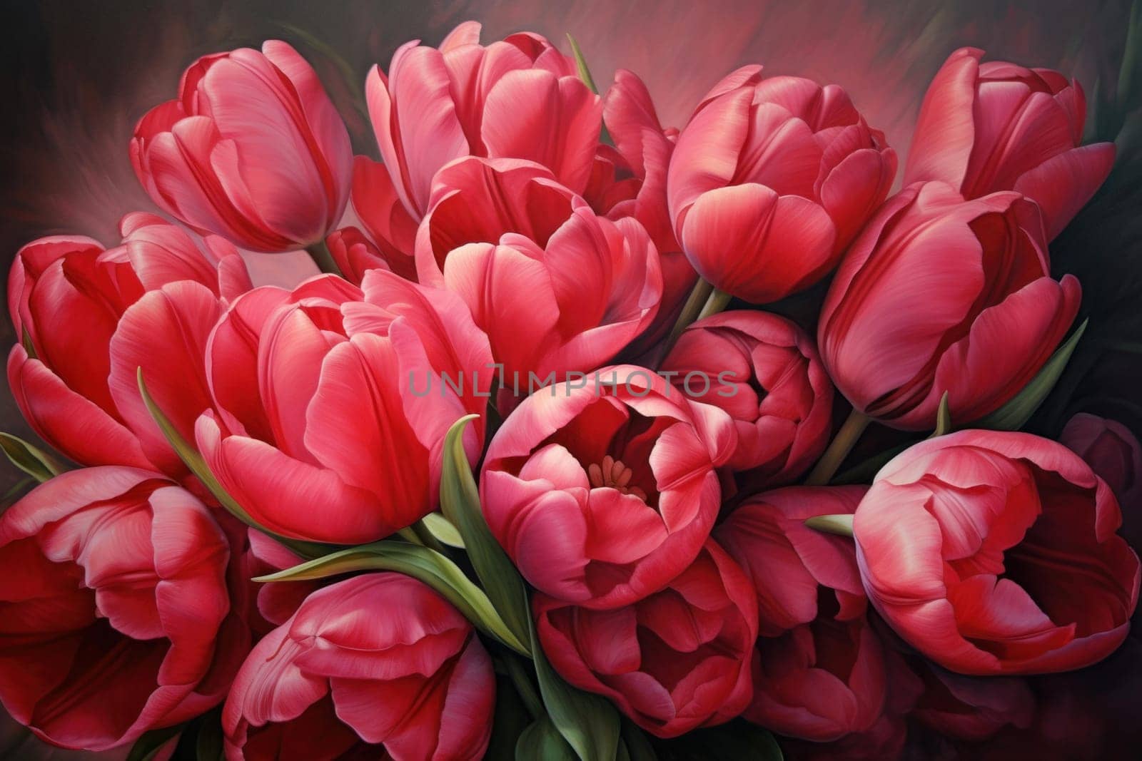 Soothing Painting tulips. Art pink plant. Generate Ai