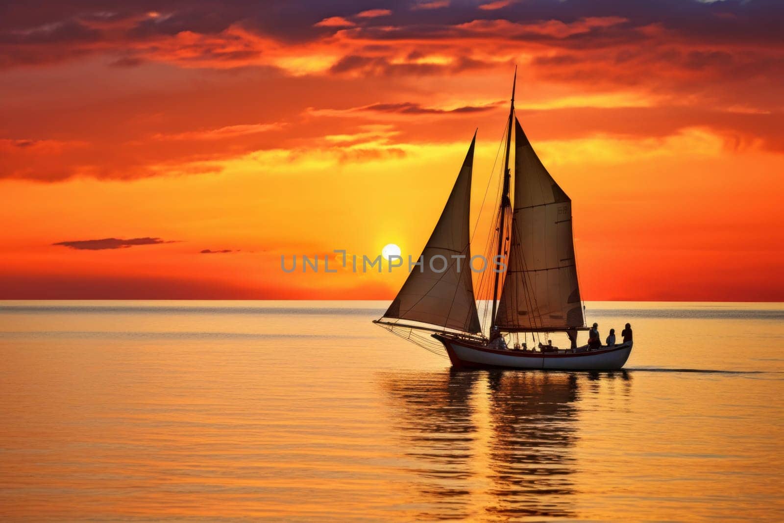 Radiant Pair boat sunset. Generate Ai by ylivdesign