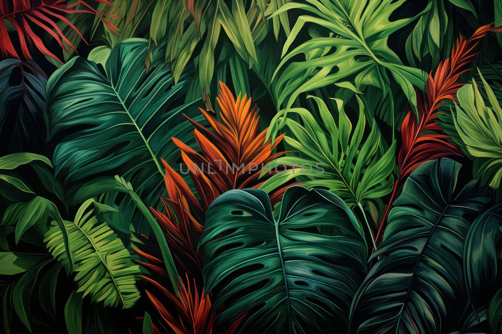 Vibrant Palm leaves tropical jungle. Exotic tree. Generate Ai