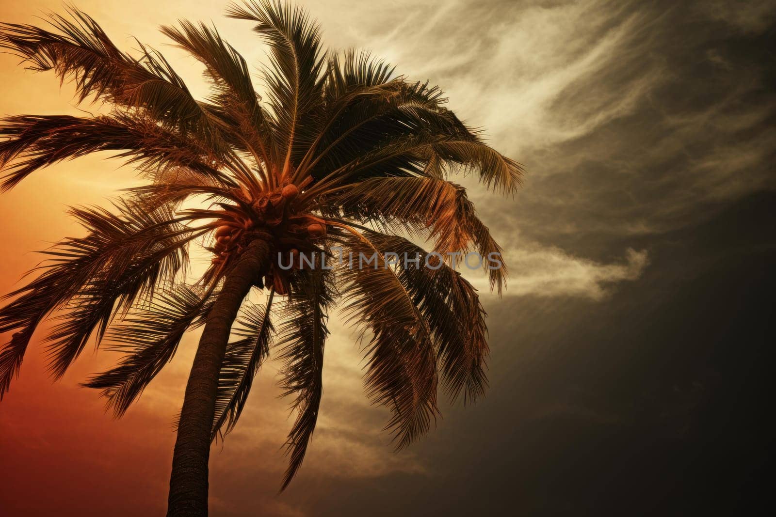 Mysterious Palm tree night contrast. Generate Ai by ylivdesign