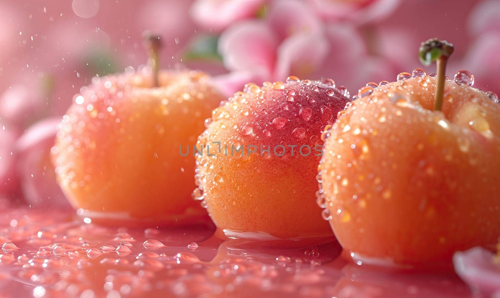 Ripe apricots on a pink background. Selective soft focus.