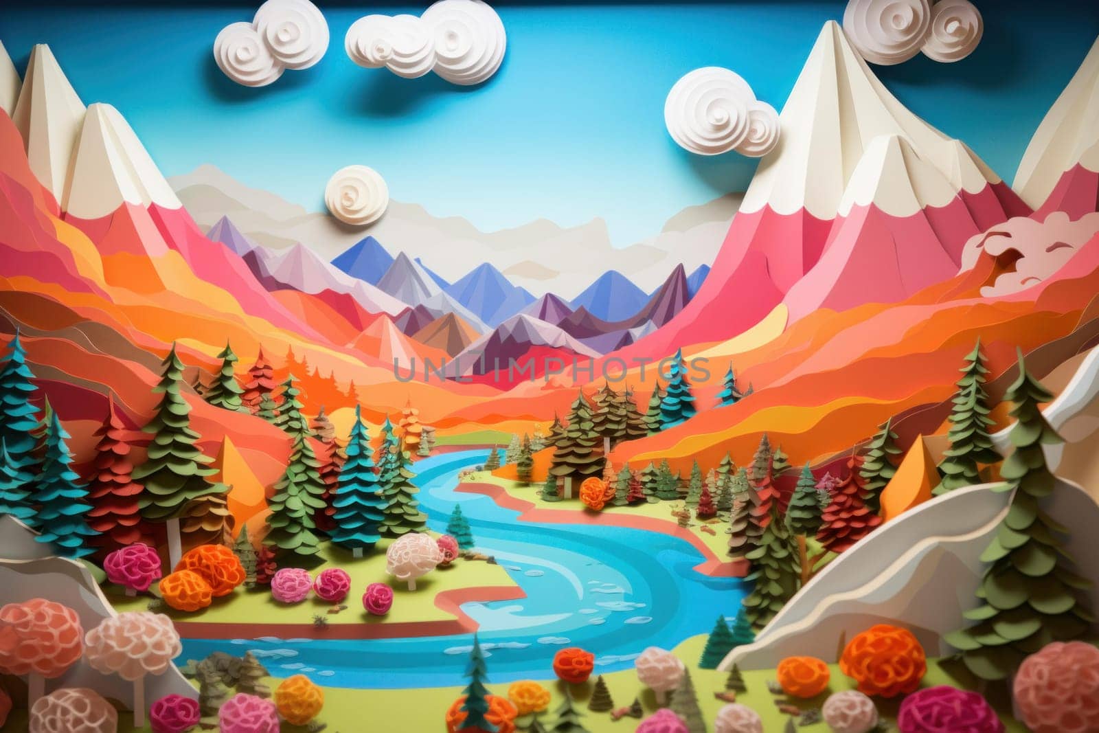 Intricate Paper landscape colorful. Generate Ai by ylivdesign