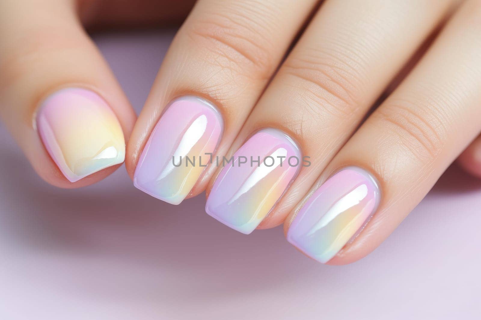 Subtle Pastel color of nail polish beauty closeup. Generate Ai by ylivdesign