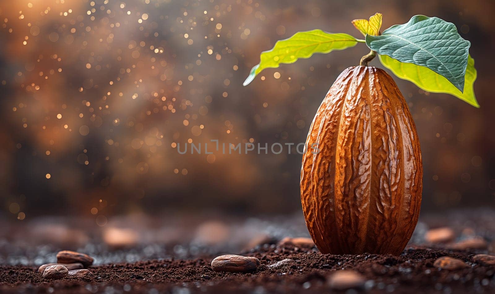 Cocoa fruits on a dark background. Selective soft focus.