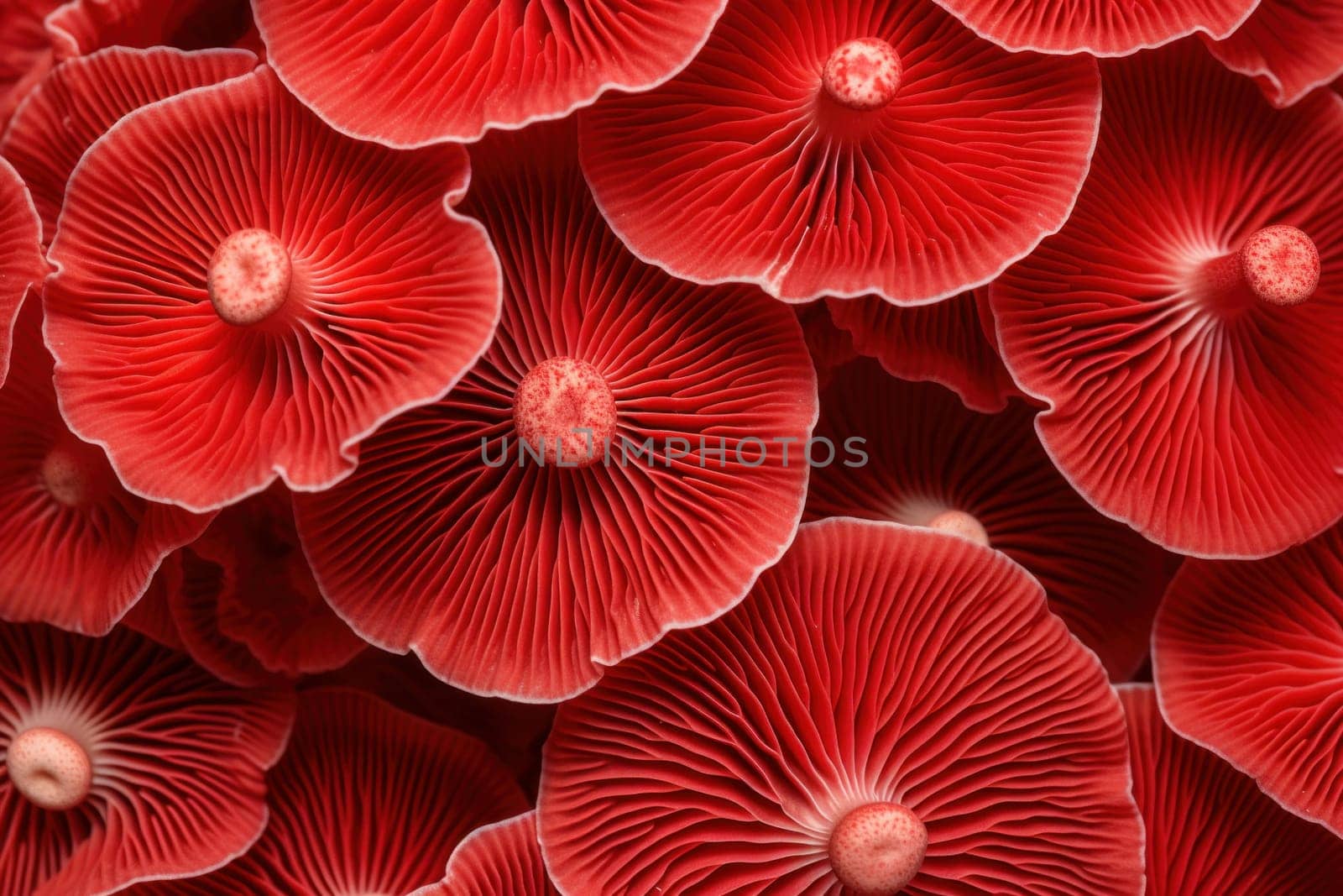 Whimsical Red mushroom pattern. Wood danger. Generate Ai