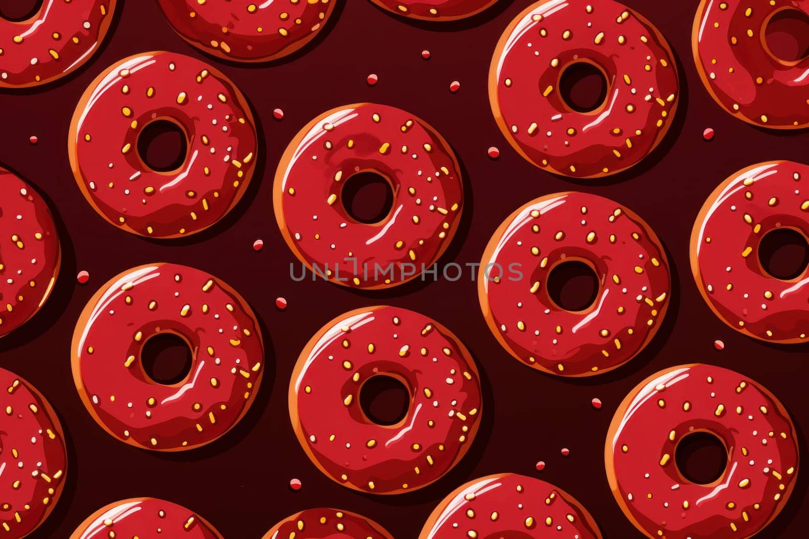Vibrant Red donuts pattern snack. Generate Ai by ylivdesign