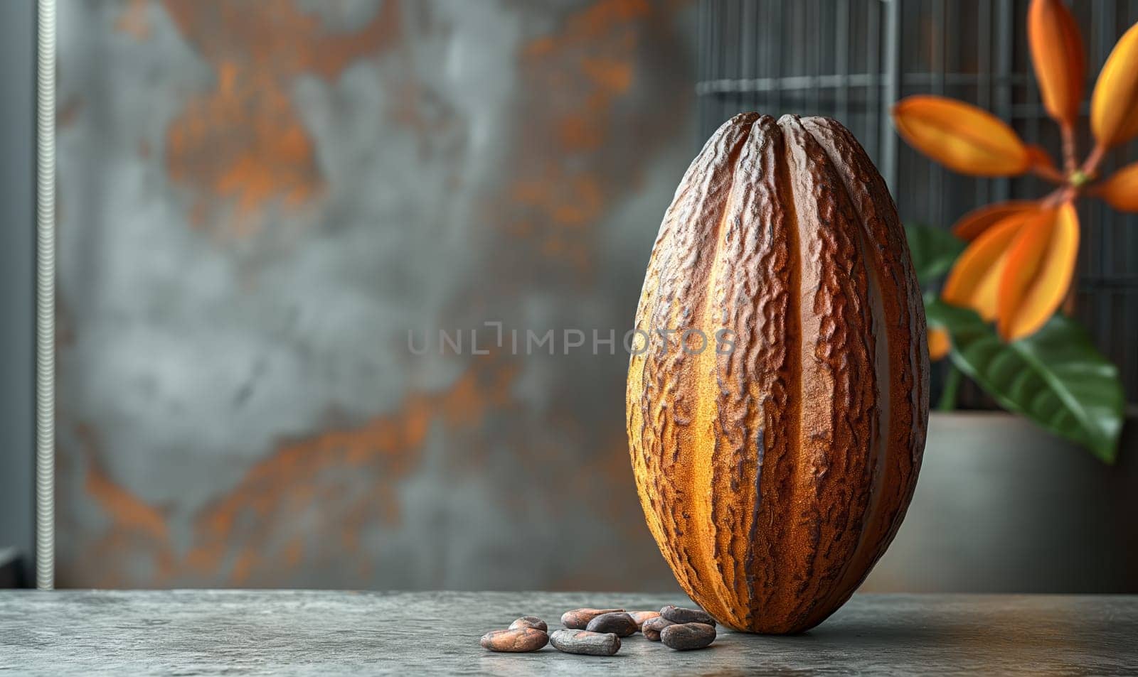 Cocoa fruits on a dark background. Selective soft focus.