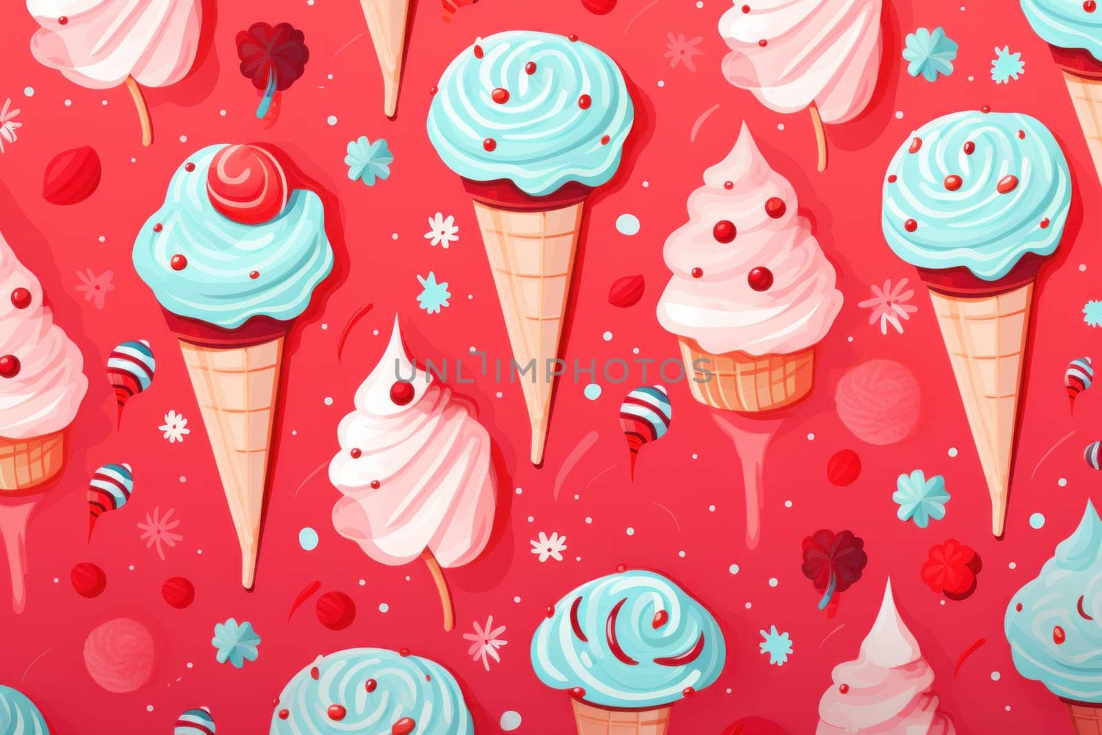 Enticing Red ice cream background. Cone cherry. Generate Ai