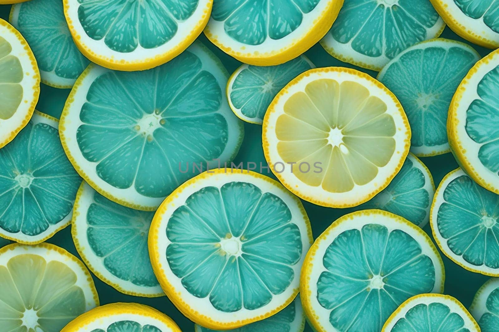 Tropical Turquoise lemon fruit background. Fall color. Generate Ai