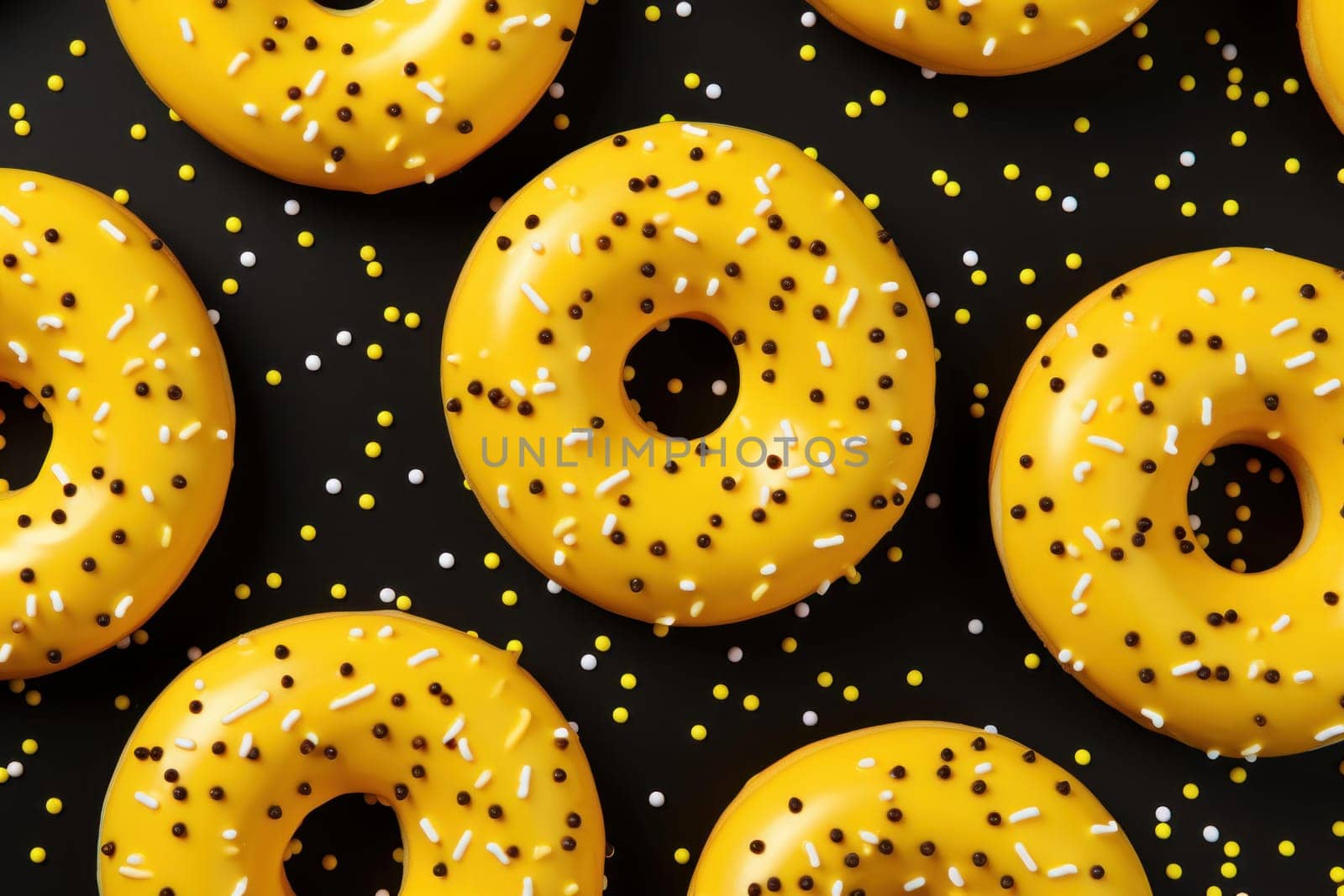 Sugary Yellow donut pattern food. Generate Ai by ylivdesign