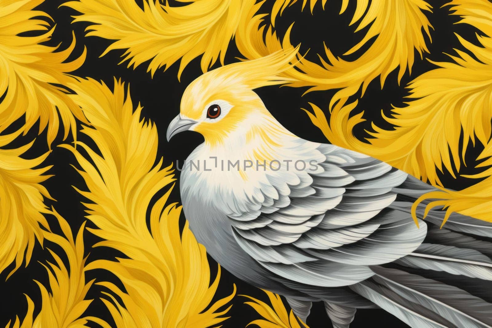 Exotic Yellow feather pigeon bird. Nature color. Generate Ai
