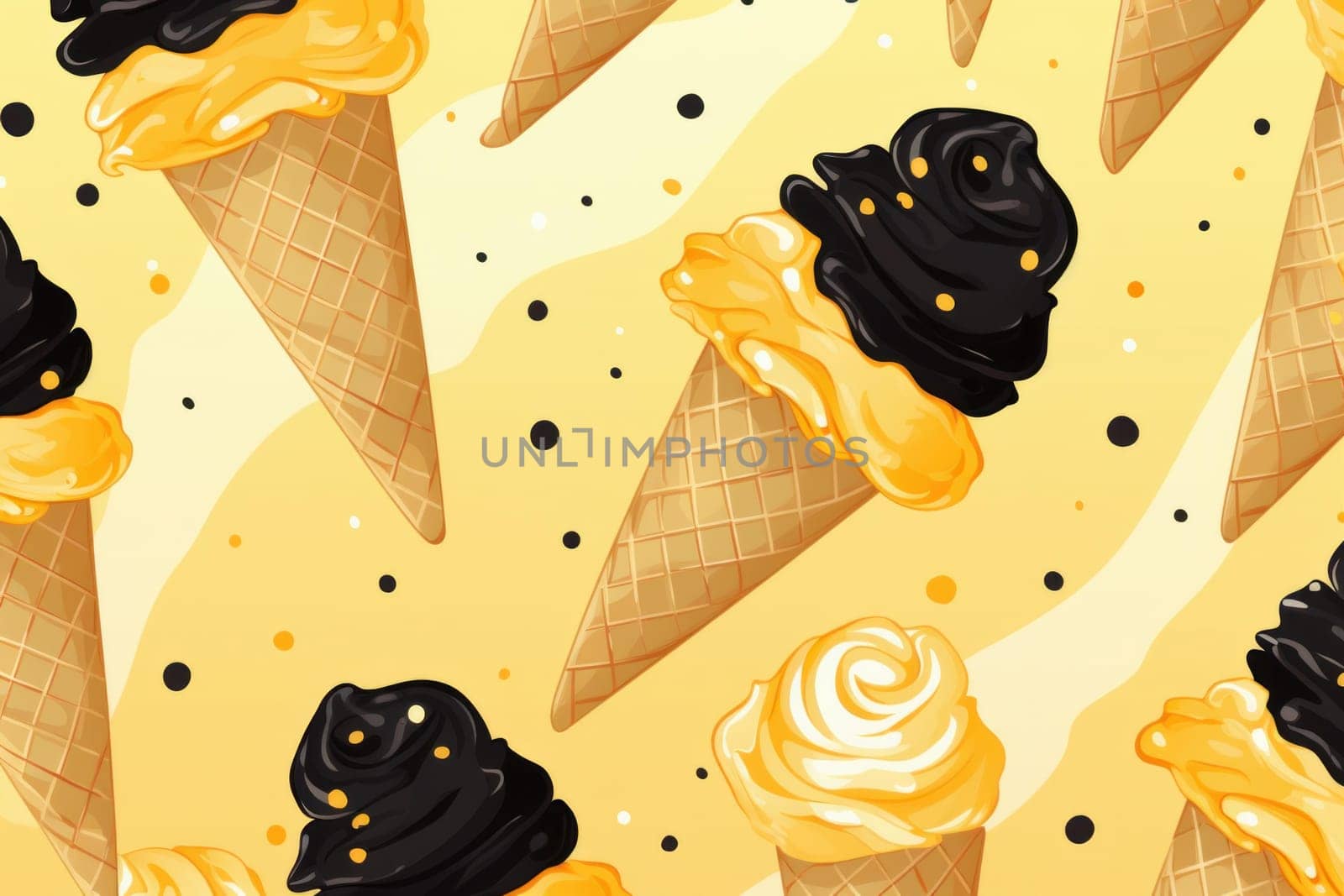 Sweet Yellow ice cream food. Waffle summer. Generate Ai