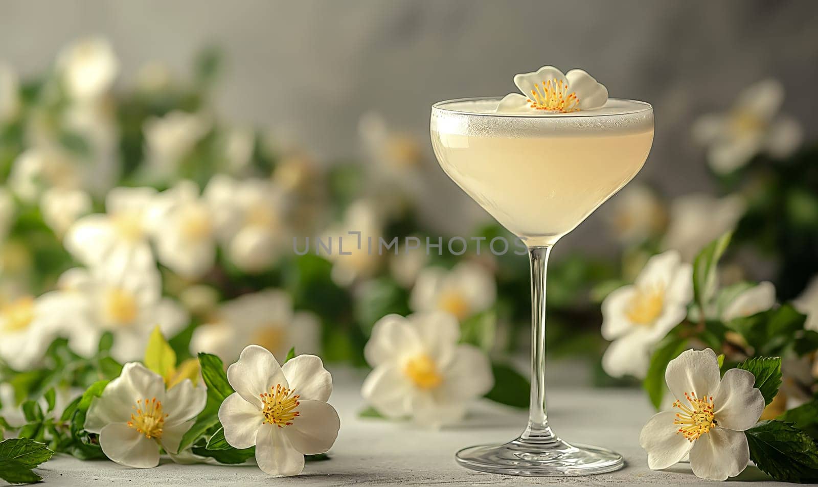 A light cocktail in a glass on the table. Selective soft focus.