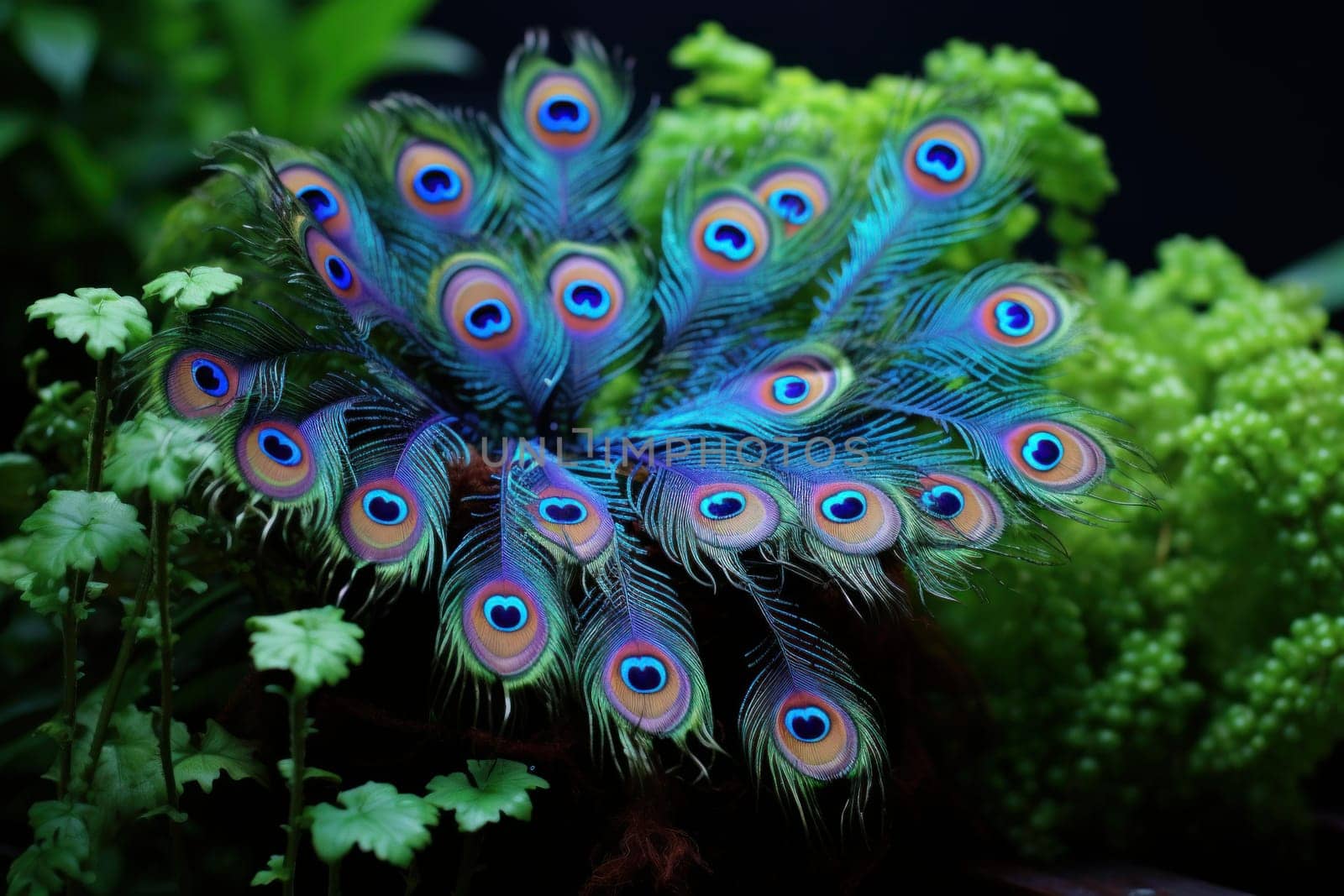 Vibrant Peacock feather plants. Generate Ai by ylivdesign
