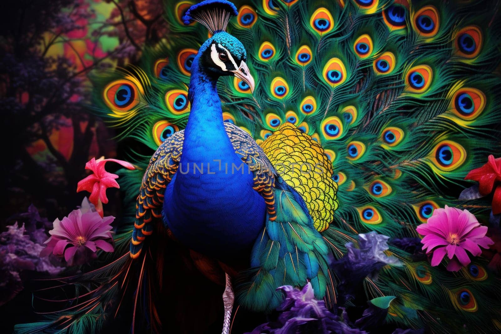 Mesmerizing Peacock oriental flower. Generate Ai by ylivdesign