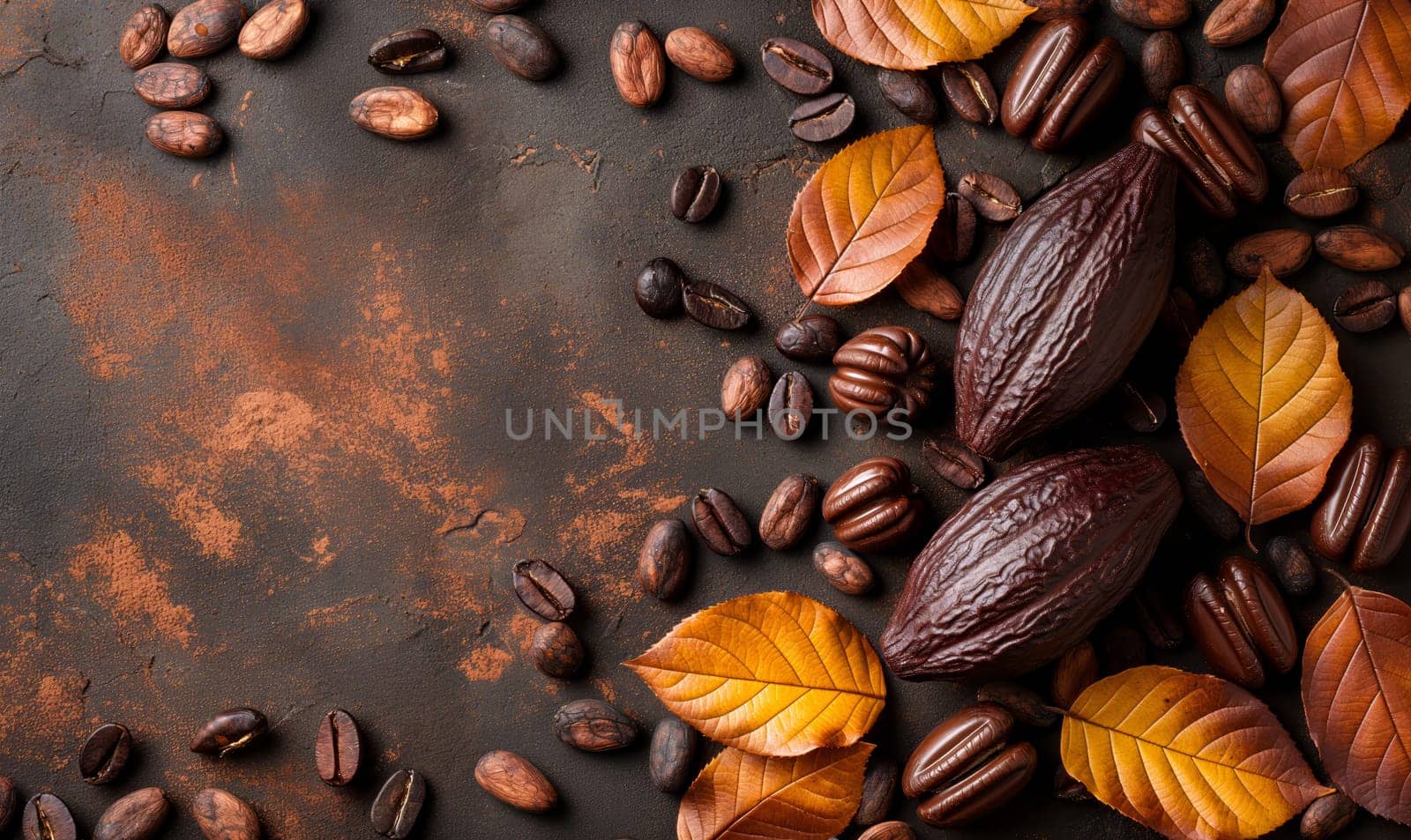 Cocoa fruits on a dark background. by Fischeron