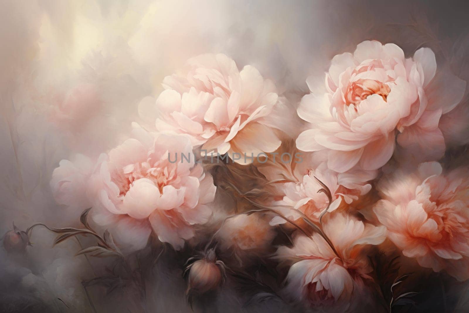 Plush Peony flowers. Pink summer petal. Generate Ai