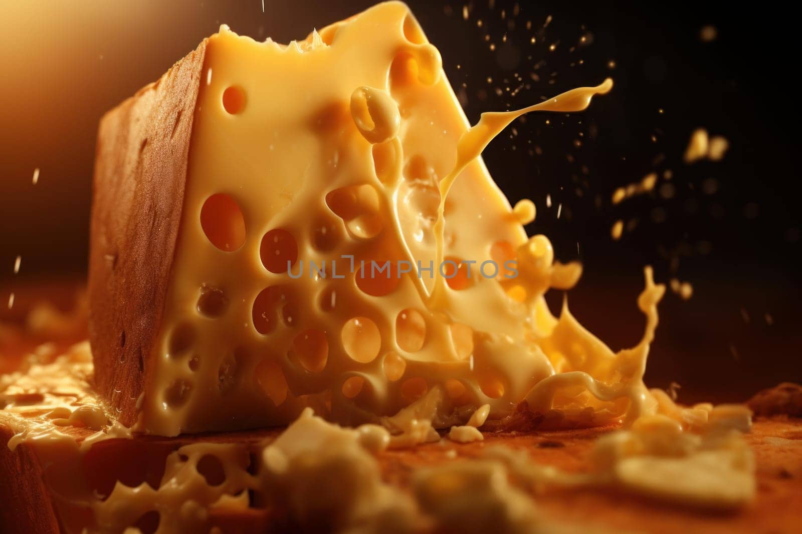 Delicately-veined Cheese piece. Generate AI by ylivdesign
