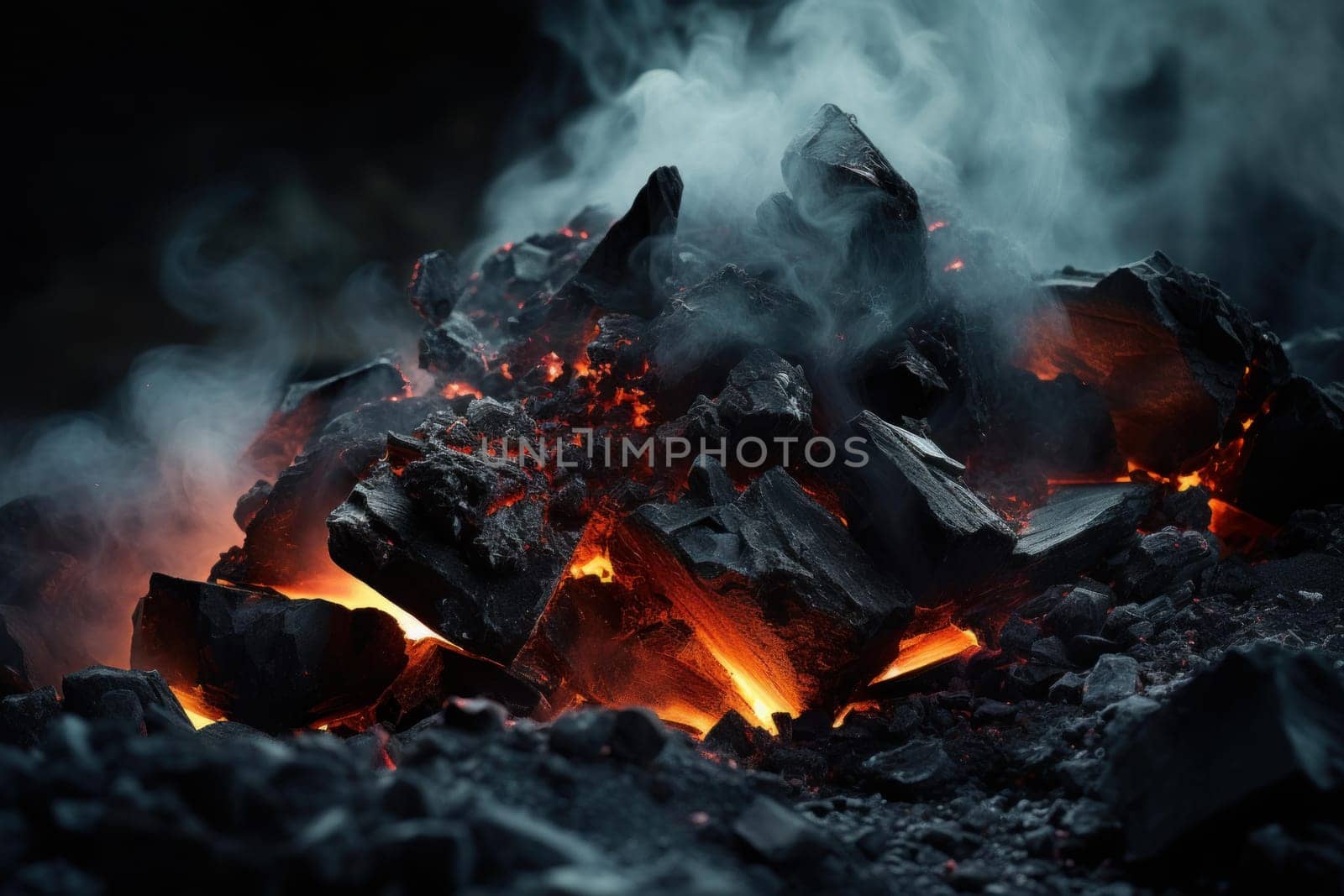 Smoky Piece smoldering coal. Generate Ai by ylivdesign