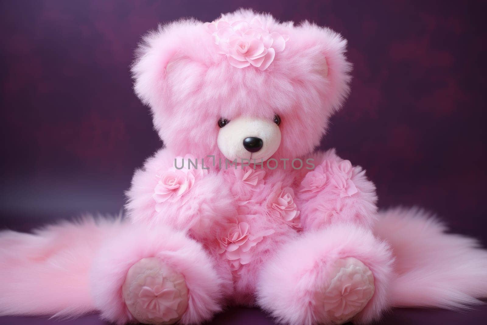 Vibrant Pink bear toy fluffy. Generate Ai by ylivdesign