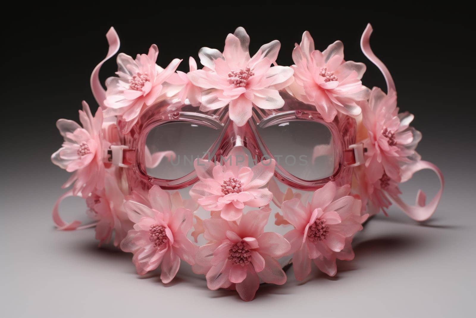 Therapeutic Pink flowers mask. Cute lady. Generate Ai