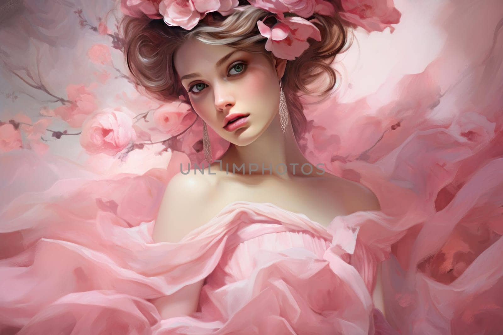 Affectionate Pink delicate romantic woman. Generate Ai by ylivdesign