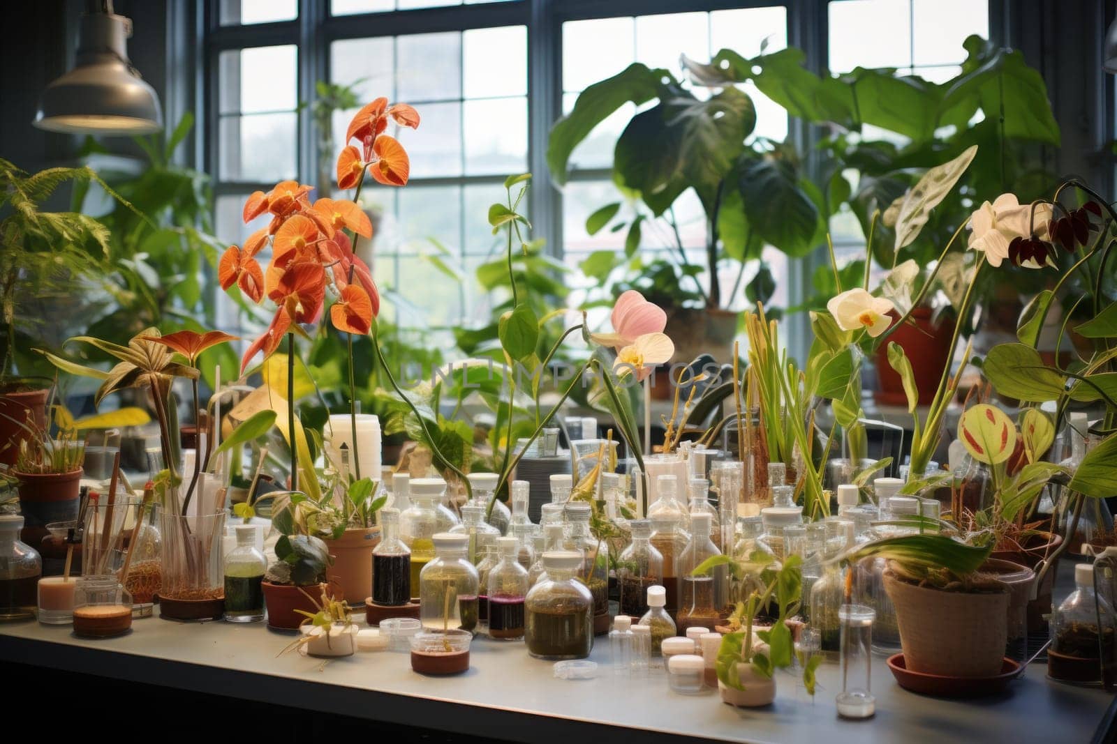 Experimental Laboratory biology plants. Green lab herbal. Generate Ai