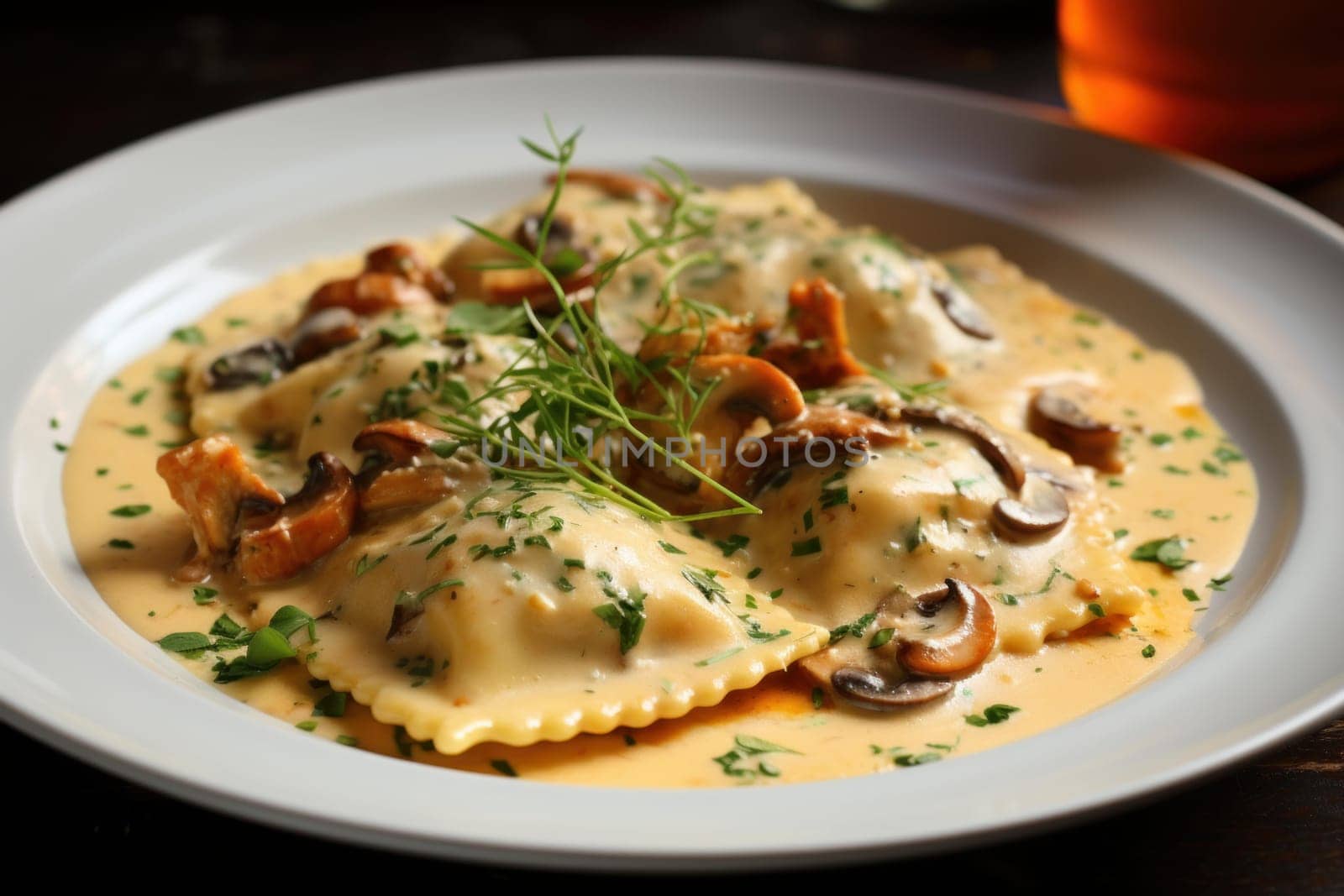 Toothsome Plate mushroom ravioli. Generate Ai by ylivdesign