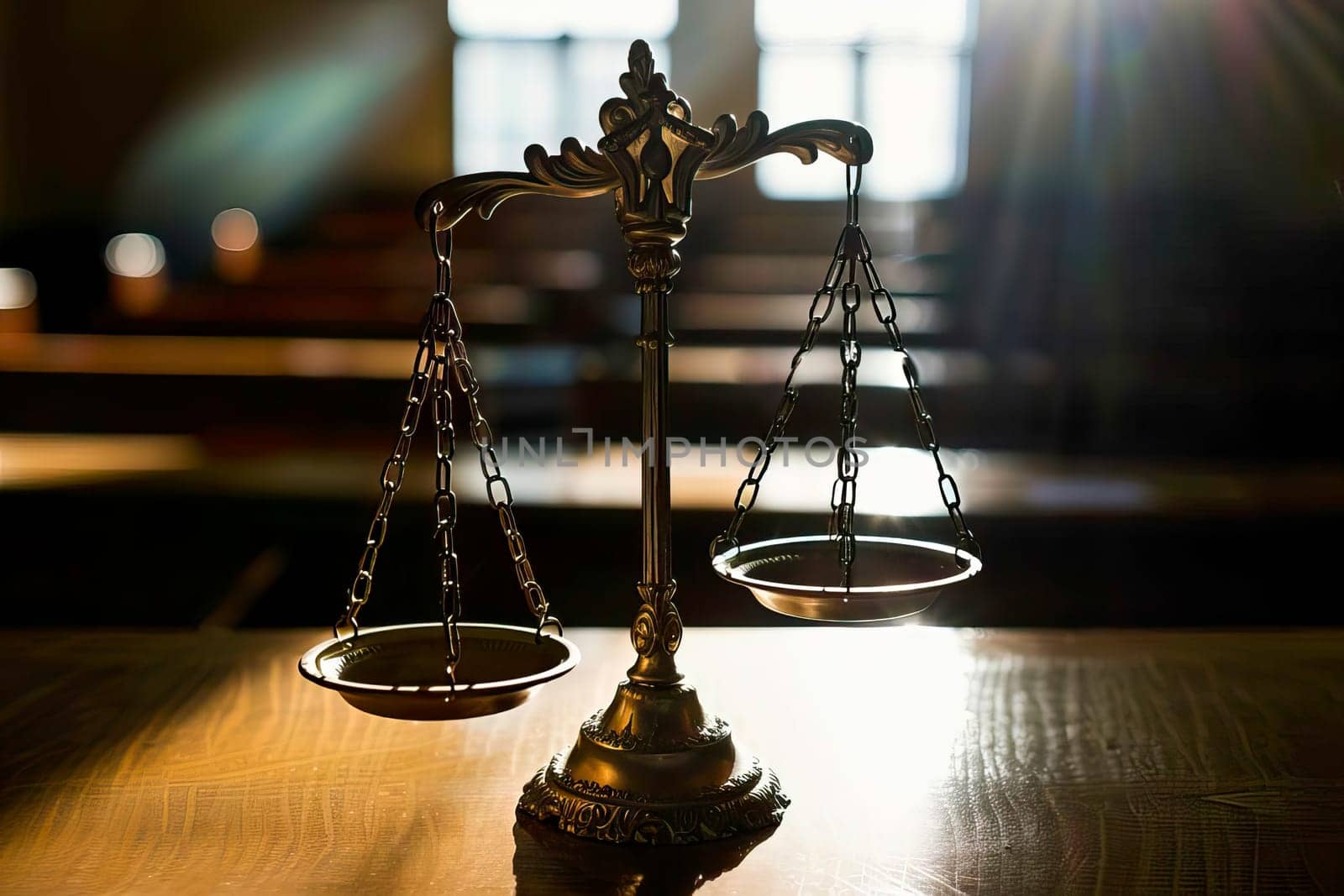 A wooden table is shown, with a metal scale placed on top of it.