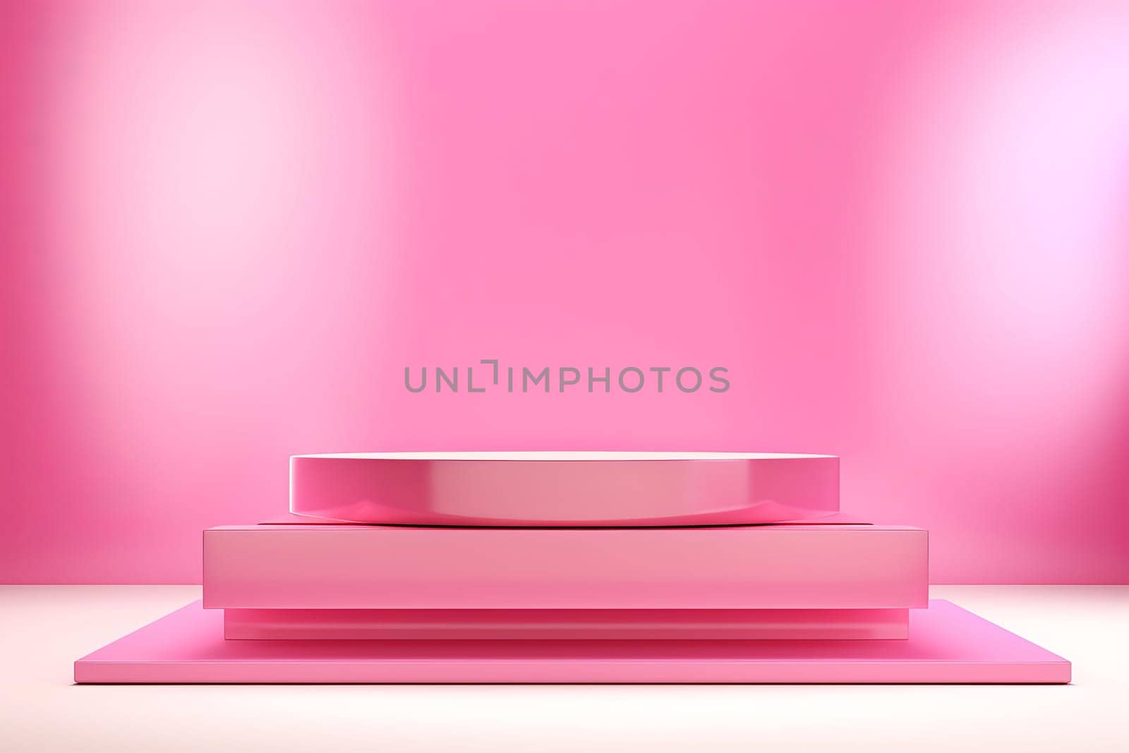 Tranquil Podium pink clouds. Fashion light. Generate Ai