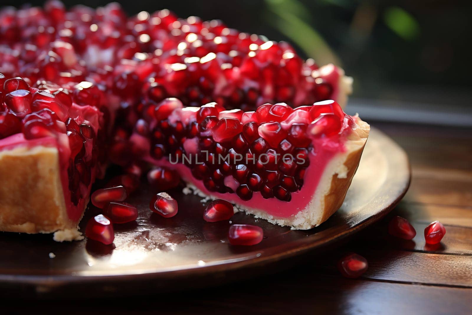 Sweet Pomegranate slice. Organic dessert fruit. Generate Ai
