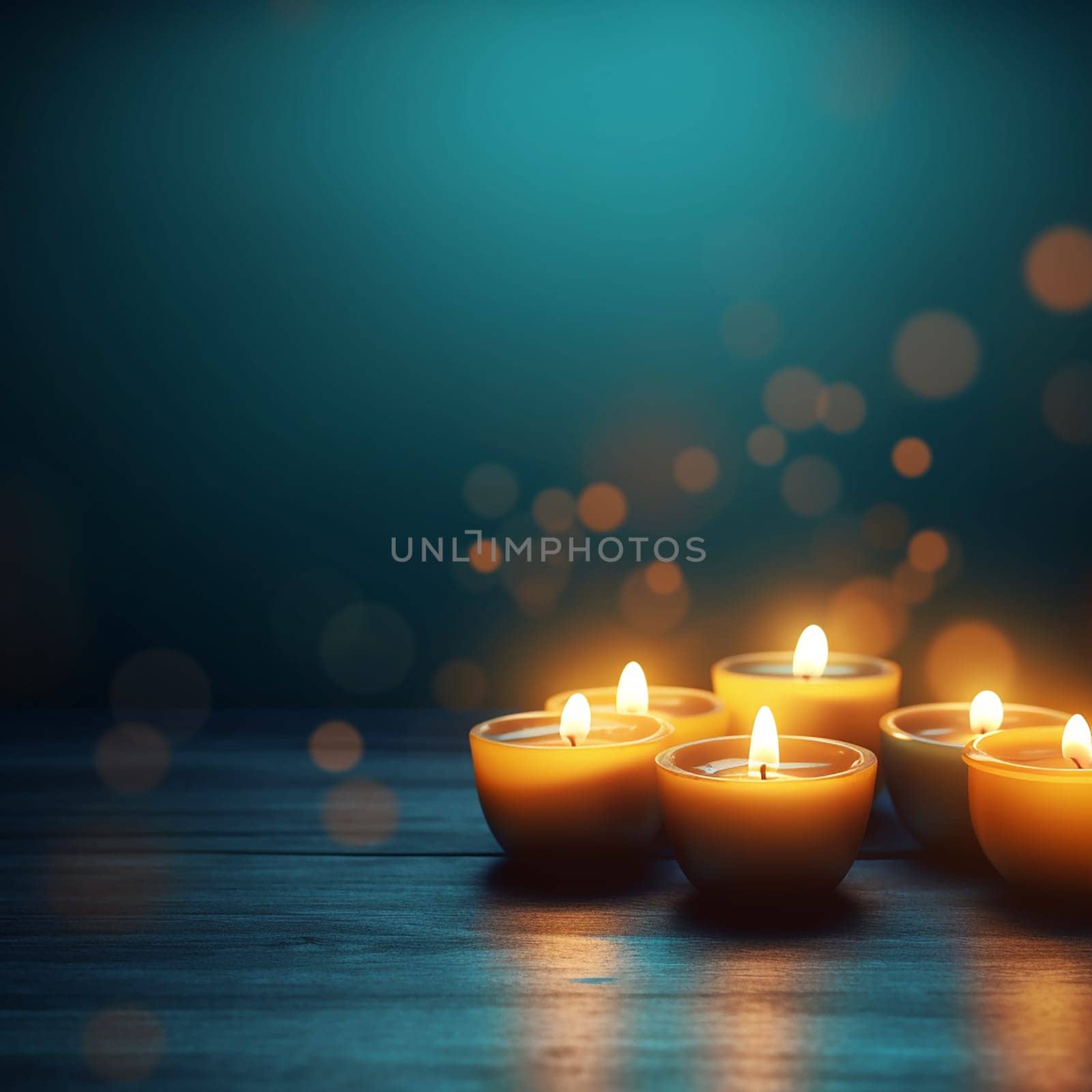 Several lit candles with an atmospheric glow against a dark background.
