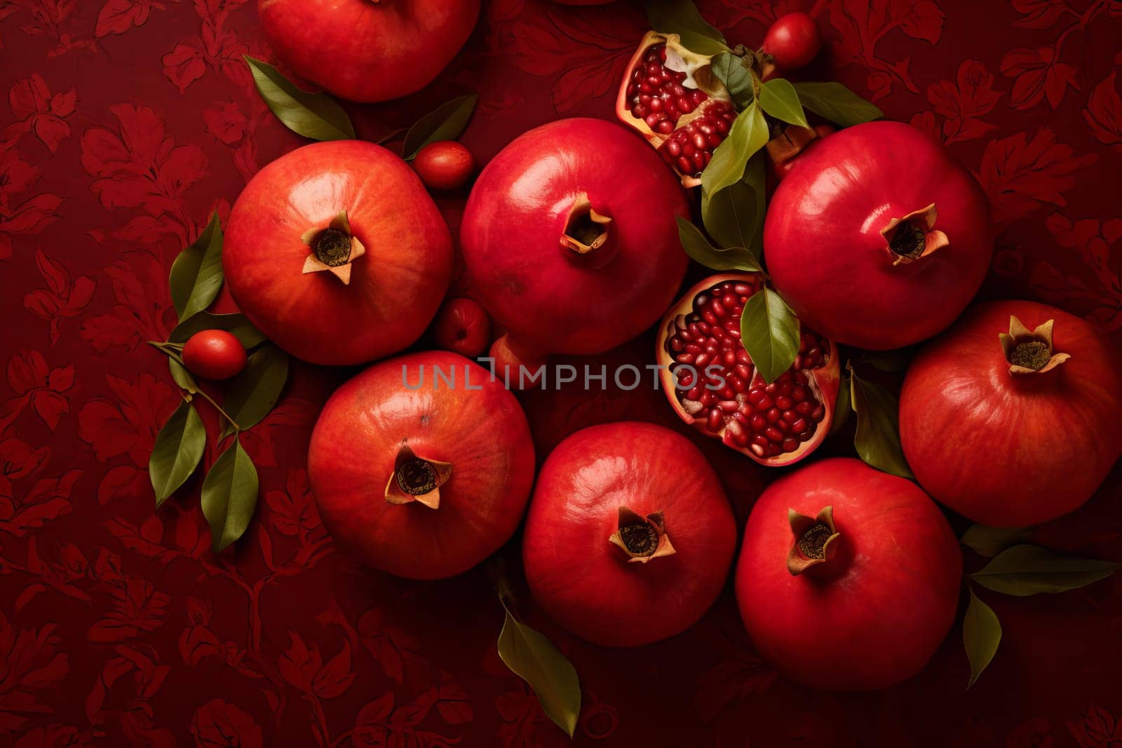 Luscious Pomegranate red ripe background. Organic sweet. Generate Ai