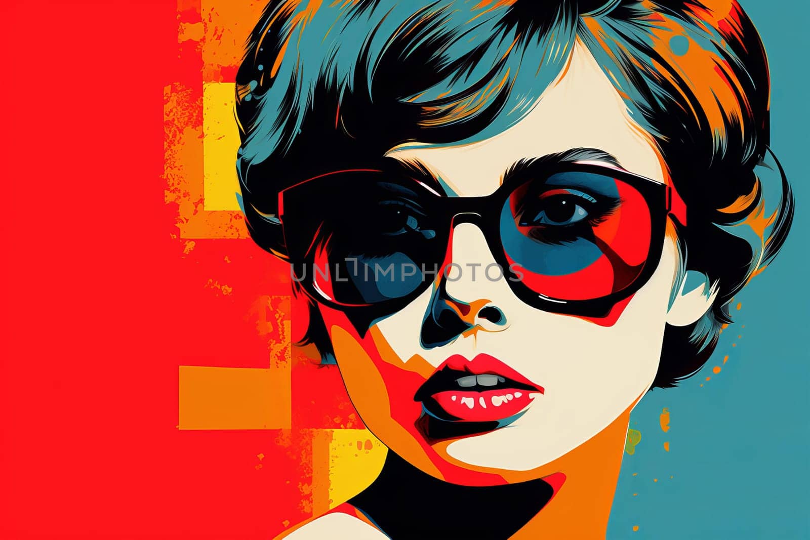 Bold Pop art woman. Modern retro portrait. Generate Ai